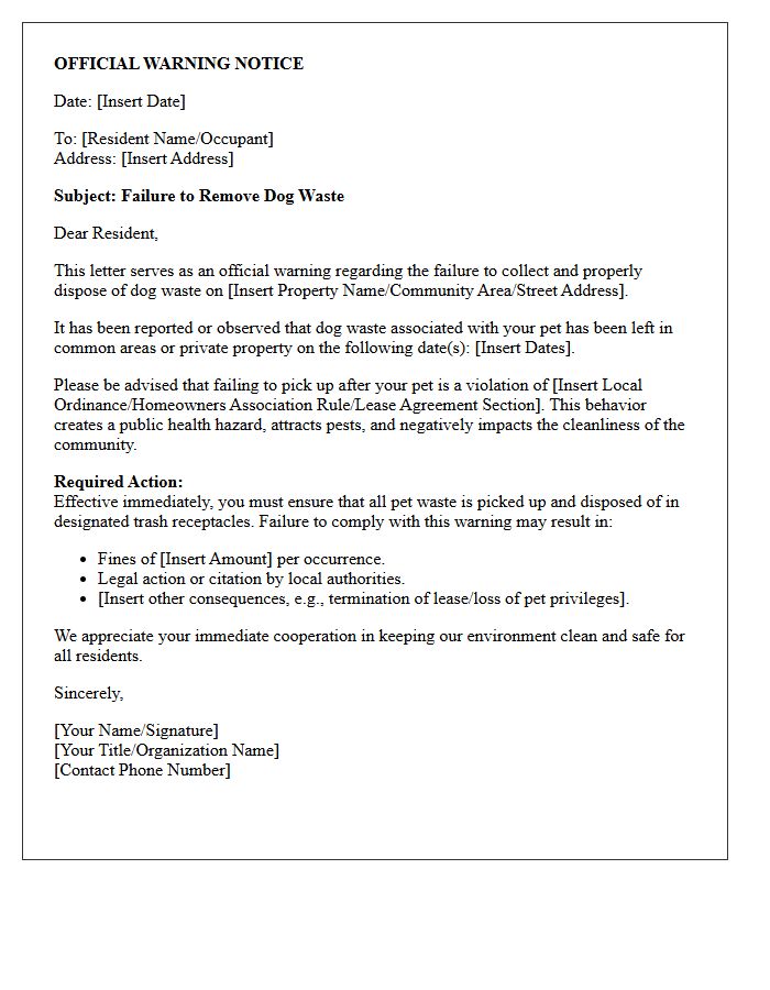Official Warning Uncollected Dog Waste Letter