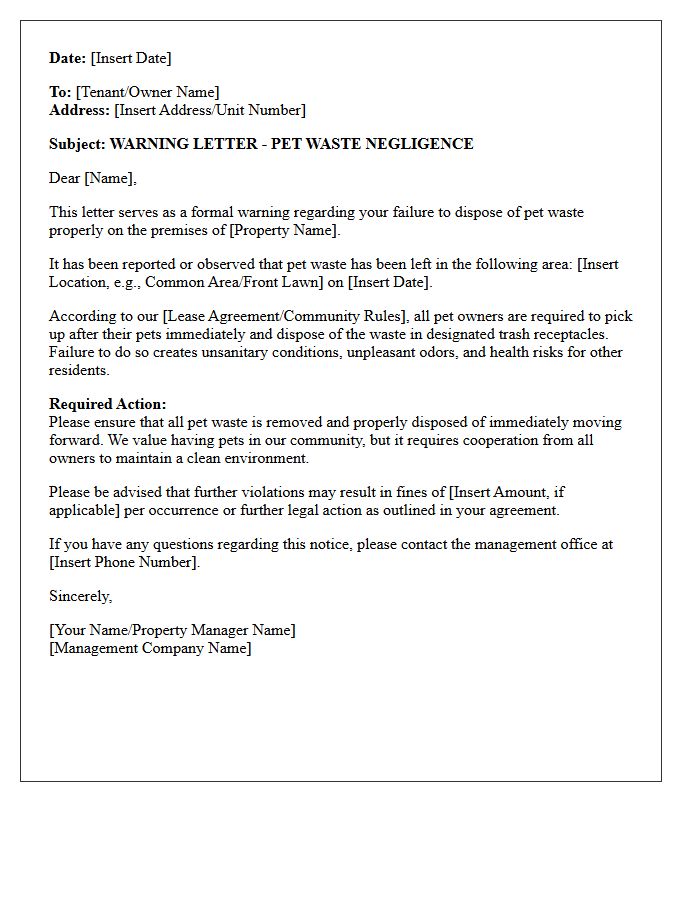Warning Letter for Pet Waste Negligence