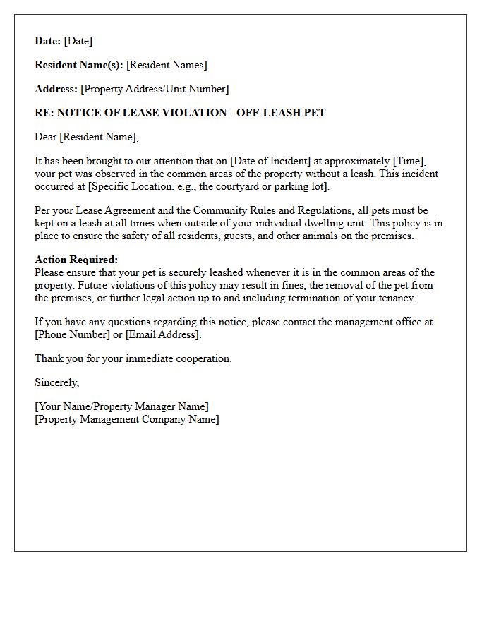 Property Management Off-Leash Pet Violation Letter