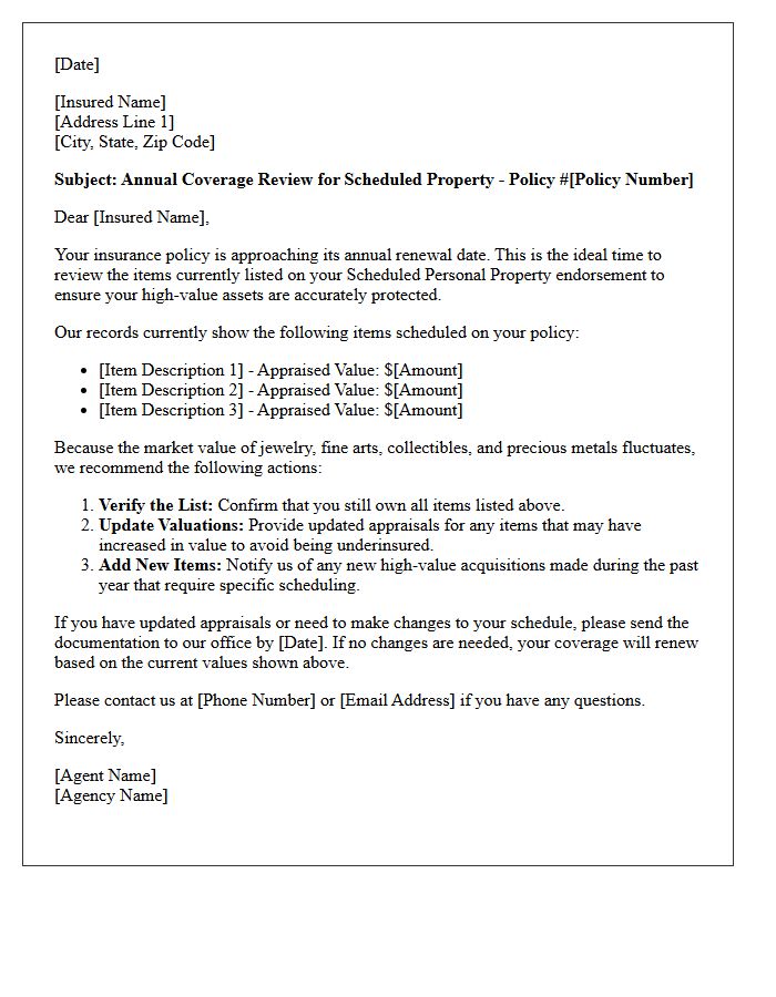 Annual Coverage Review Letter For Scheduled Property