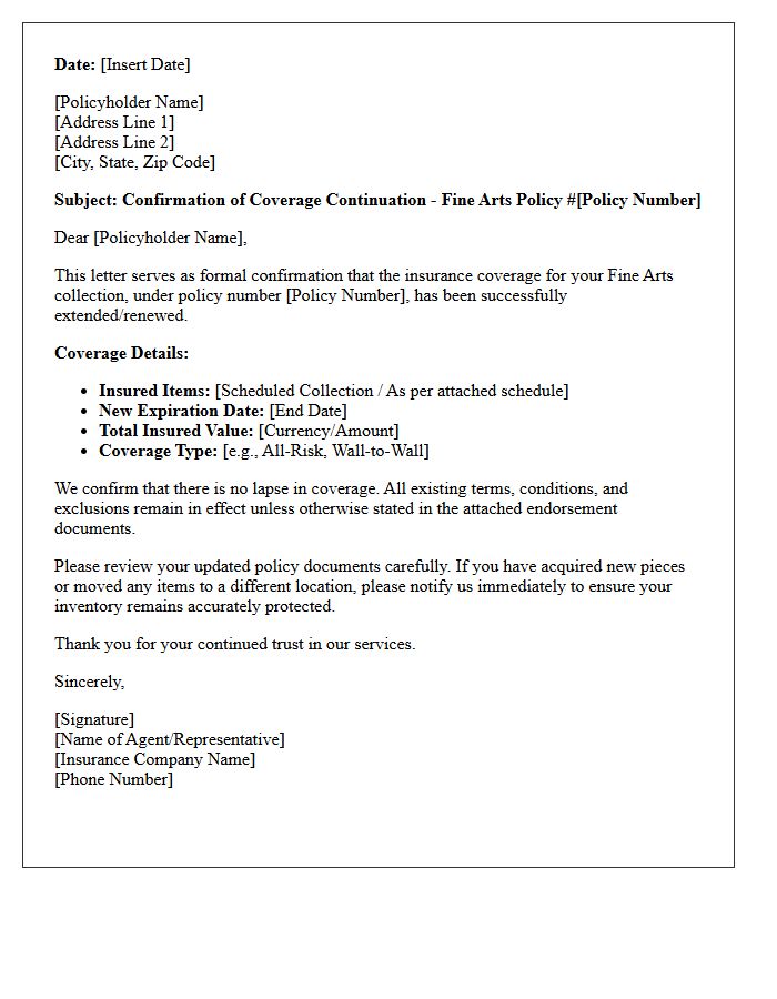 Coverage Continuation Confirmation Letter For Fine Arts