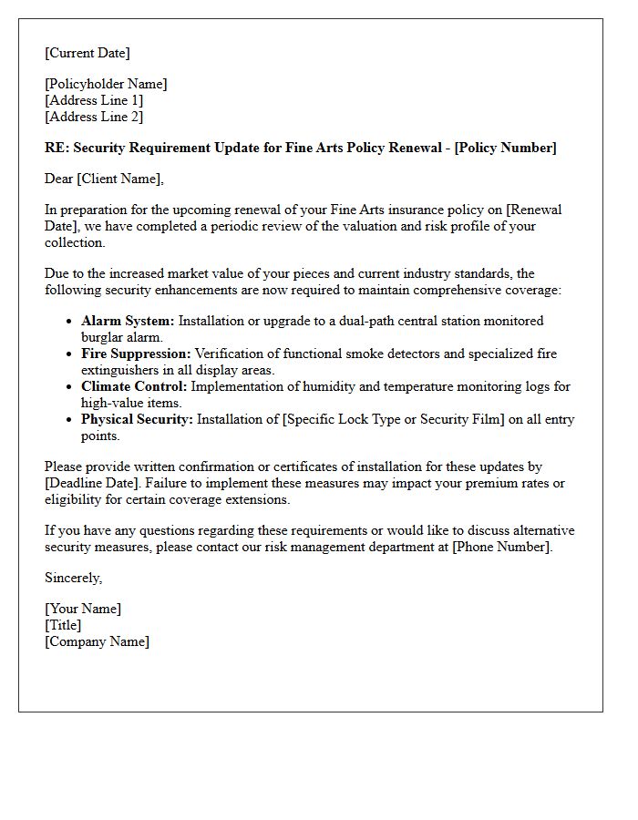 Security Requirement Update Letter For Fine Arts Renewal