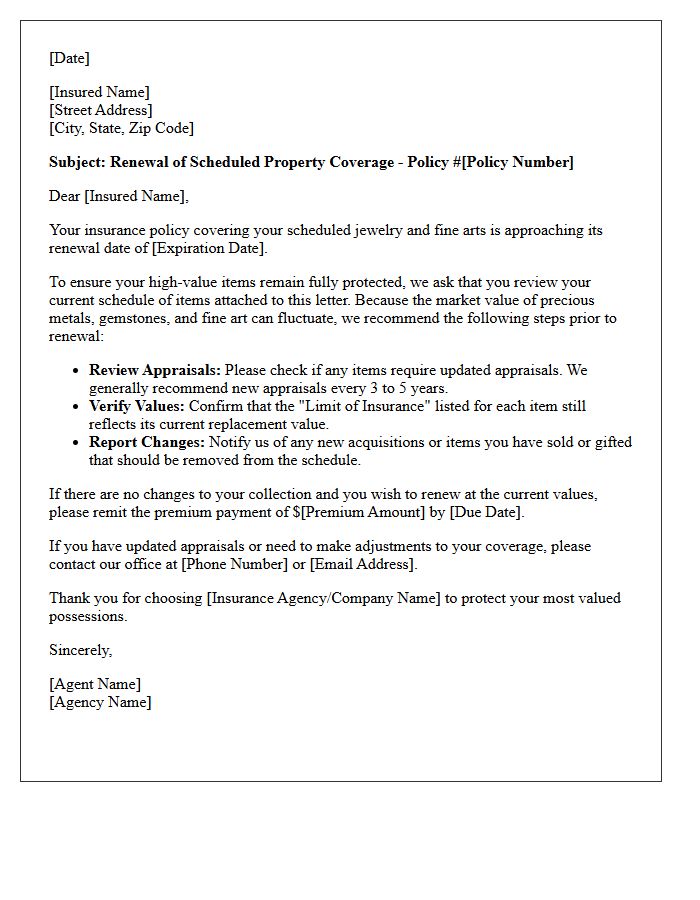 Standard Jewelry And Fine Arts Scheduled Property Renewal Letter