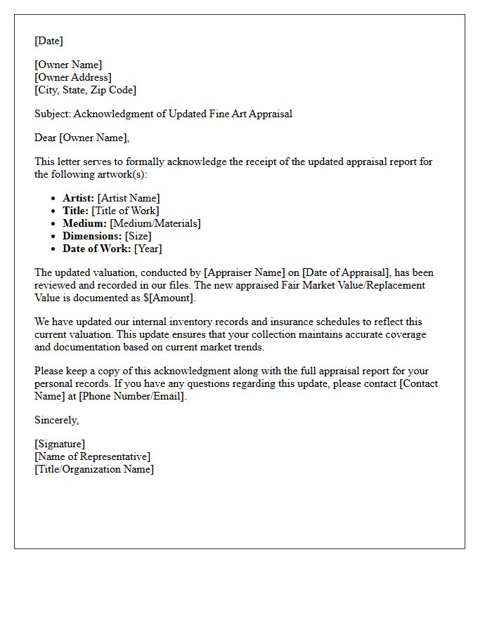 Updated Appraisal Acknowledgment Letter For Fine Arts