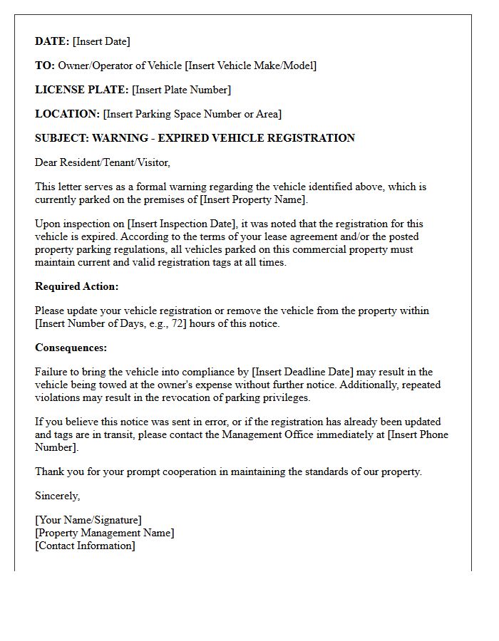 Commercial Property Warning Letter For Expired Vehicle Registration