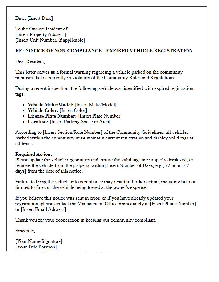 Community Rules Warning Letter For Expired Vehicle Registration
