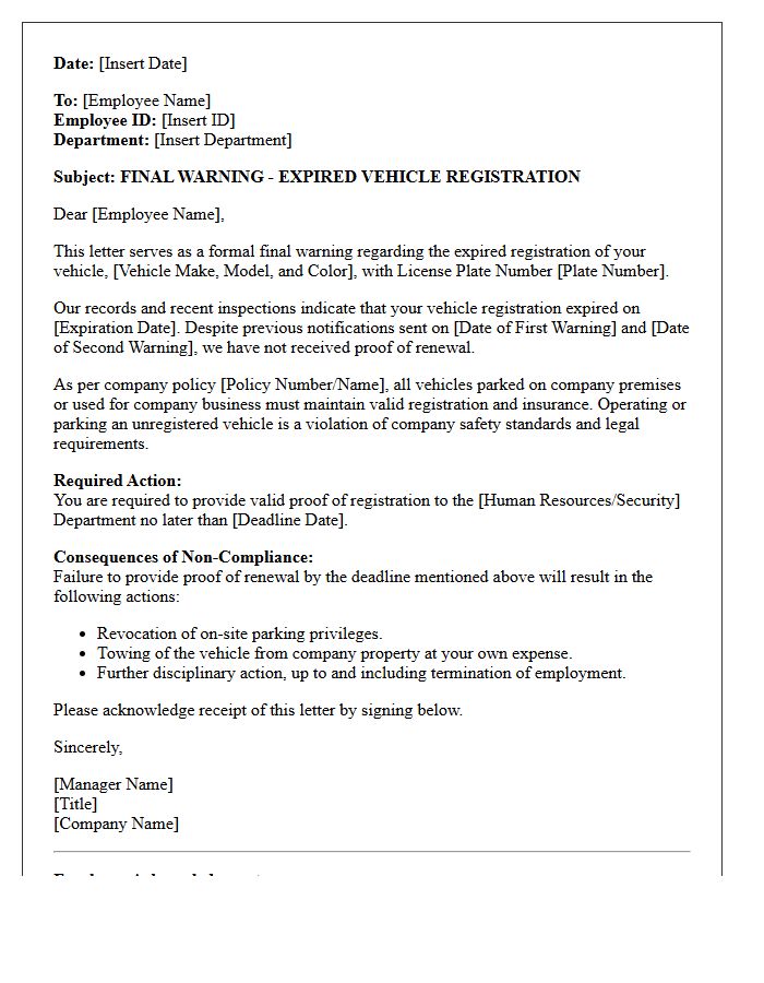 Final Warning Letter Regarding Expired Vehicle Registration