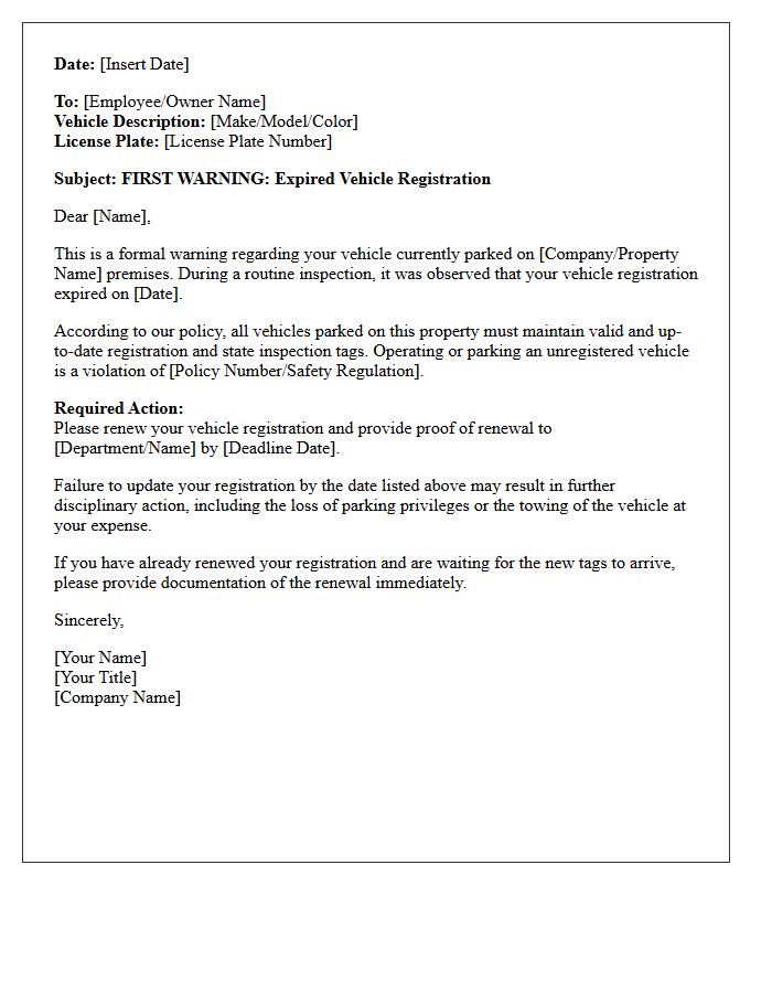 First Warning Letter For Expired Vehicle Registration