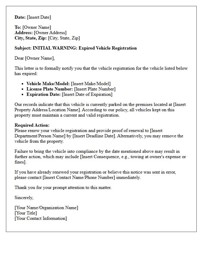 Initial Warning Letter For Expired Vehicle Registration