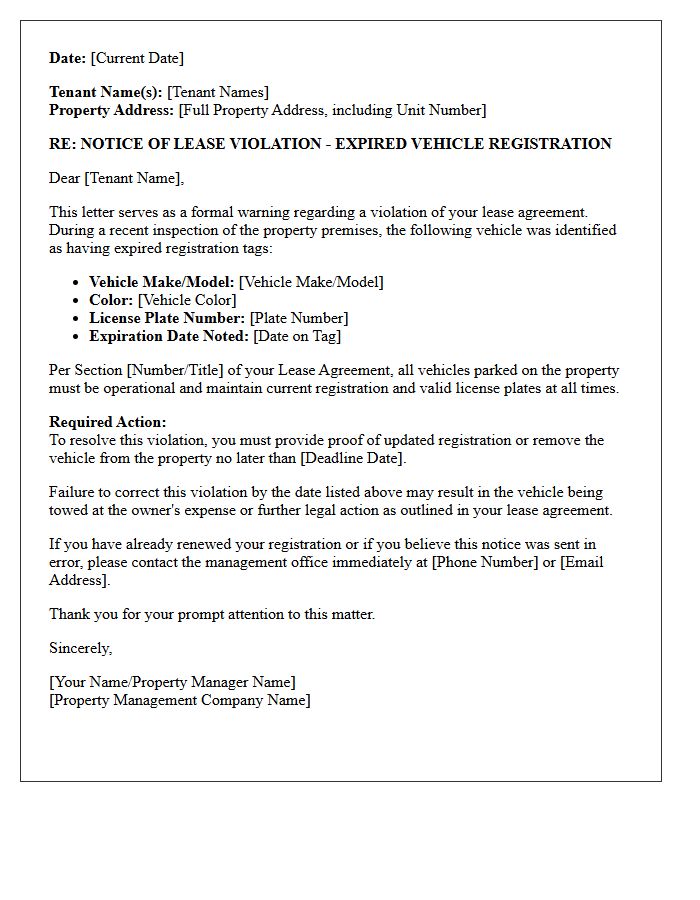 Lease Violation Warning Letter For Expired Vehicle Registration