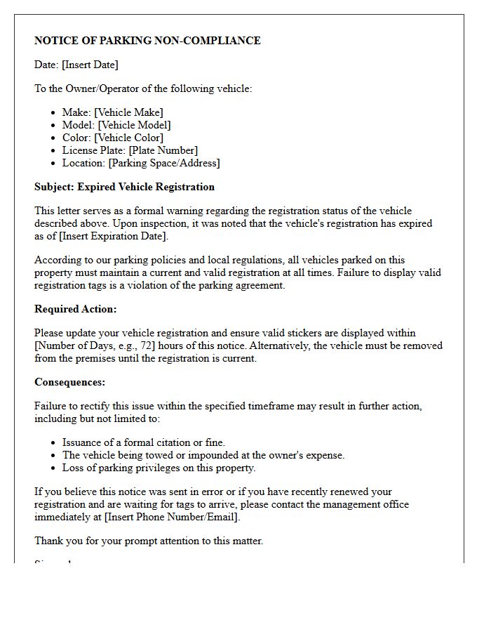 Parking Compliance Warning Letter For Expired Vehicle Registration