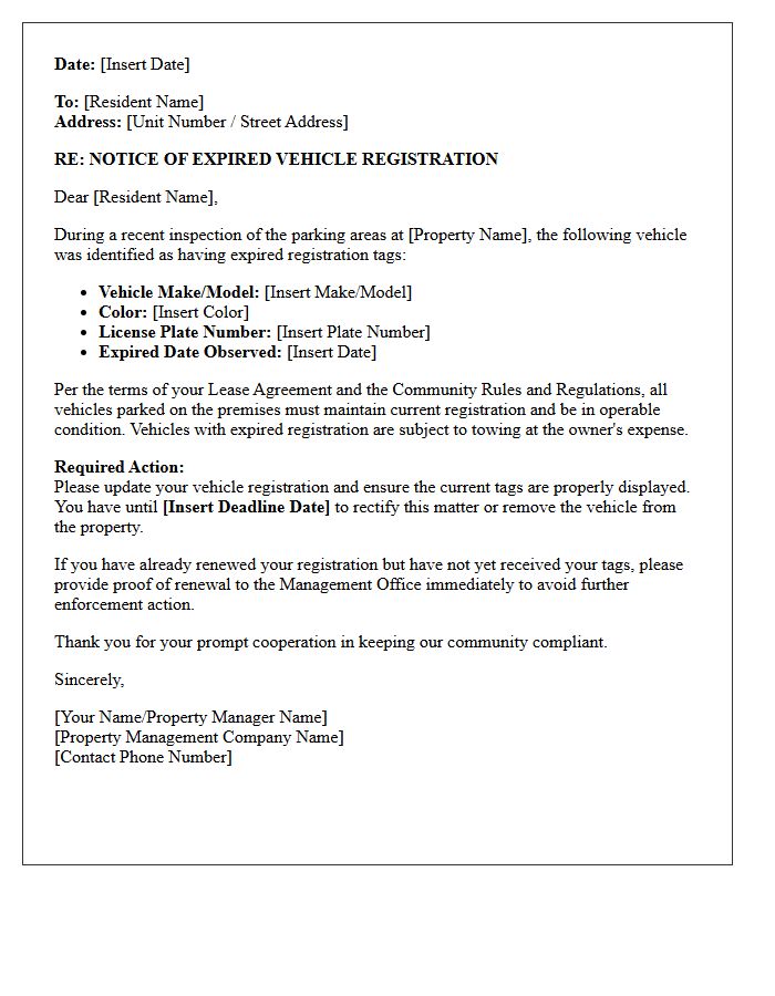 Property Management Warning Letter For Expired Vehicle Registration