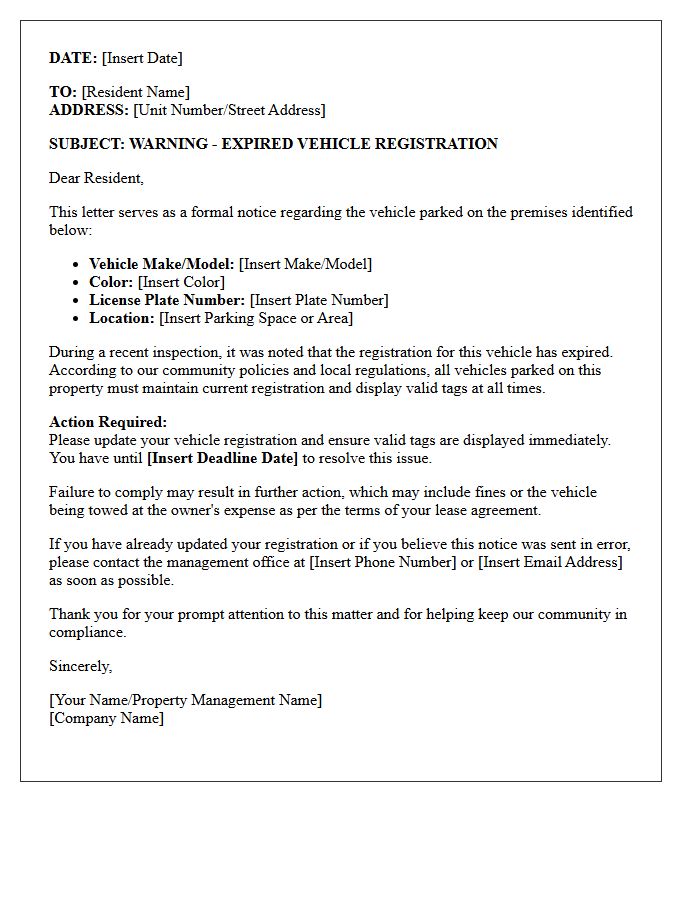 Resident Warning Letter Regarding Expired Vehicle Registration