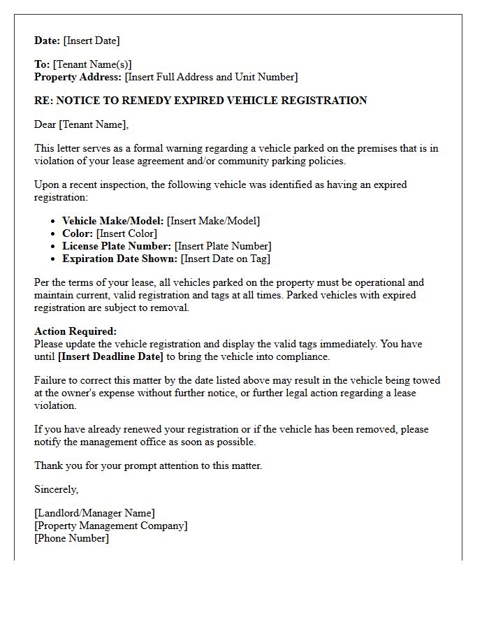 Tenant Warning Letter For Expired Vehicle Registration