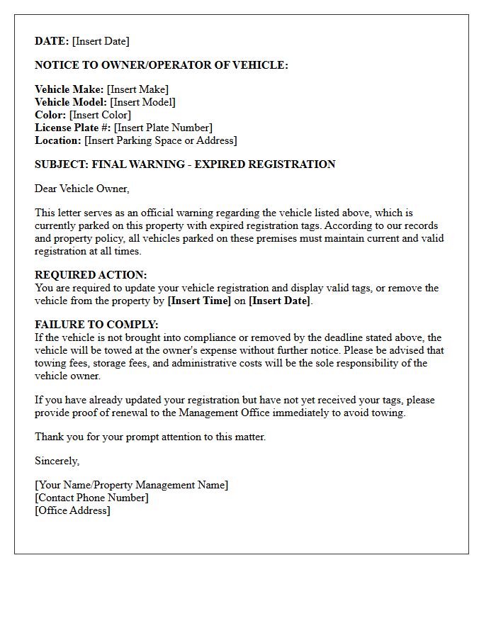 Towing Warning Letter For Expired Vehicle Registration