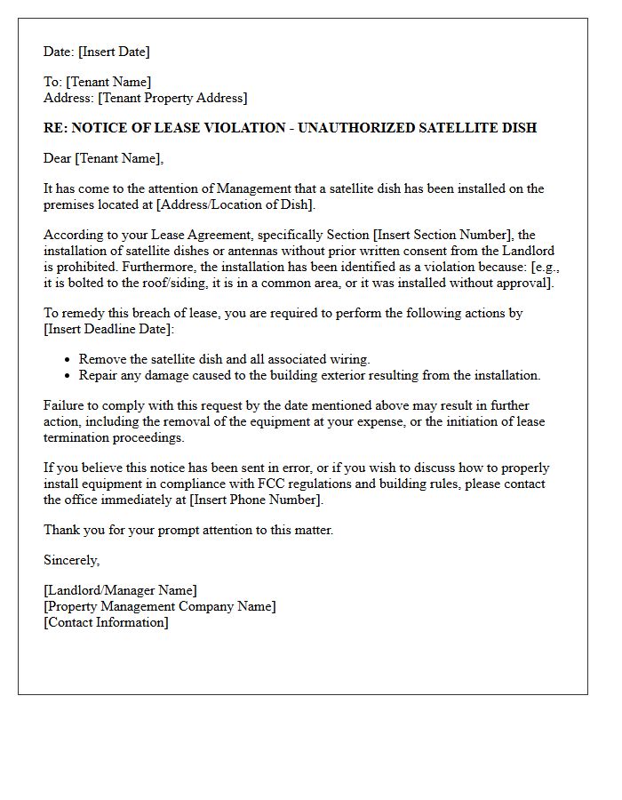 Breach of Lease Letter Regarding Unauthorized Satellite Dish
