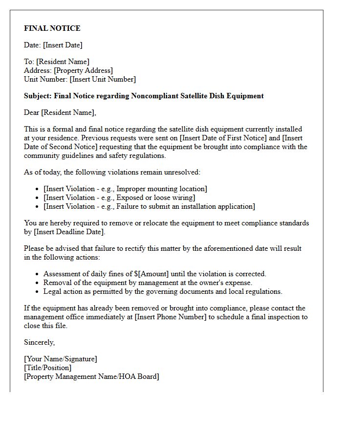 Final Notice Letter for Noncompliant Satellite Dish Equipment