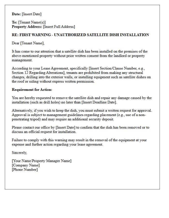 First Warning Letter for Unauthorized Satellite Dish Installation