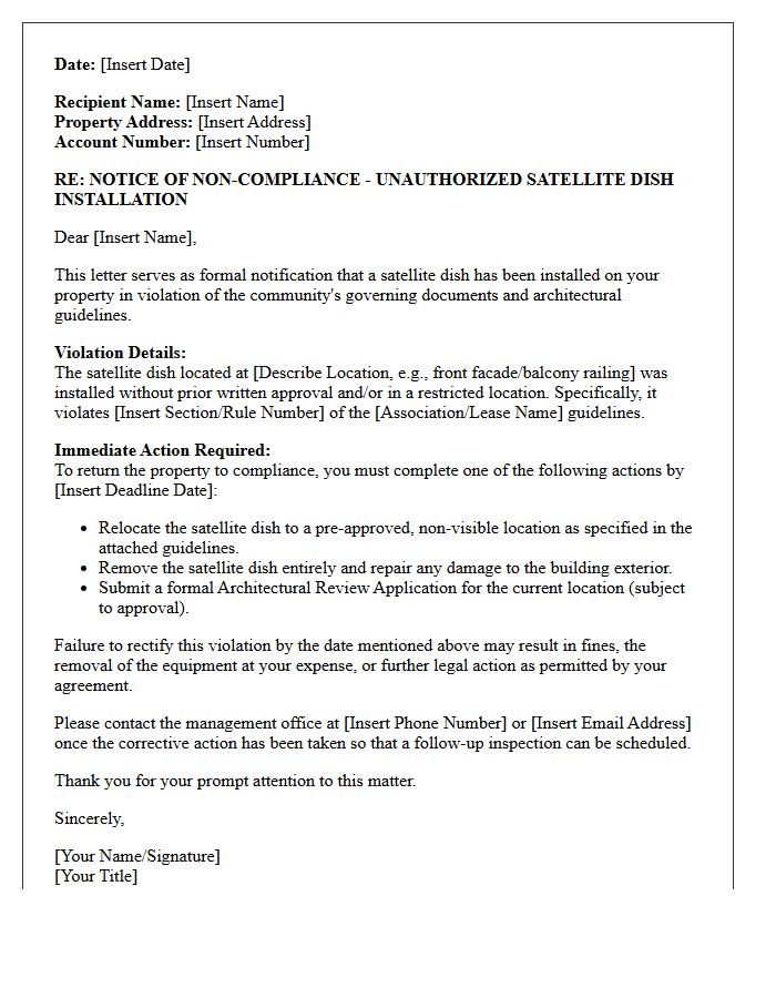Immediate Action Required Letter for Satellite Dish Violation