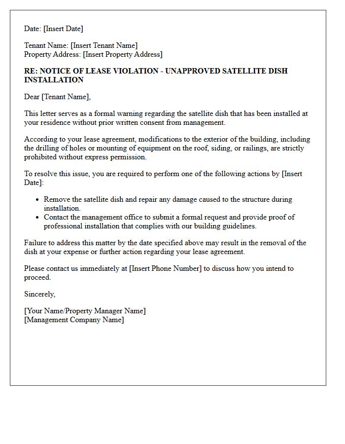 Tenant Warning Letter for Unapproved Satellite Dish Installation