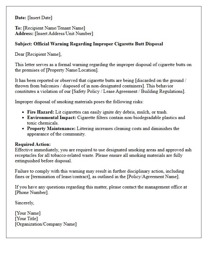 Official Warning Letter Regarding Cigarette Butt Disposal