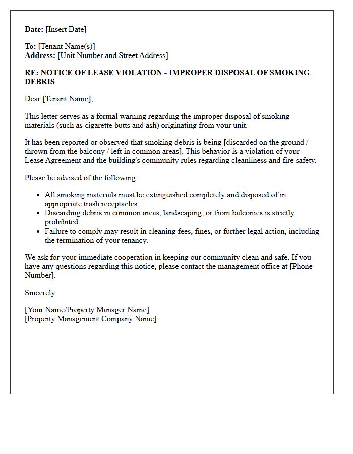 Property Management Warning Letter Regarding Smoking Debris