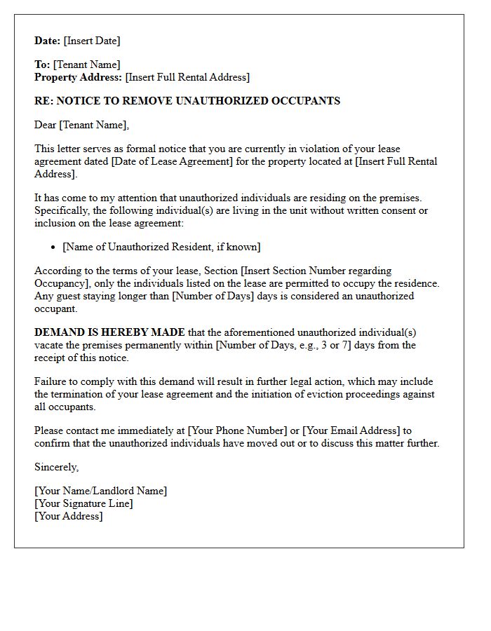 Demand Letter to Remove Unauthorized Residents