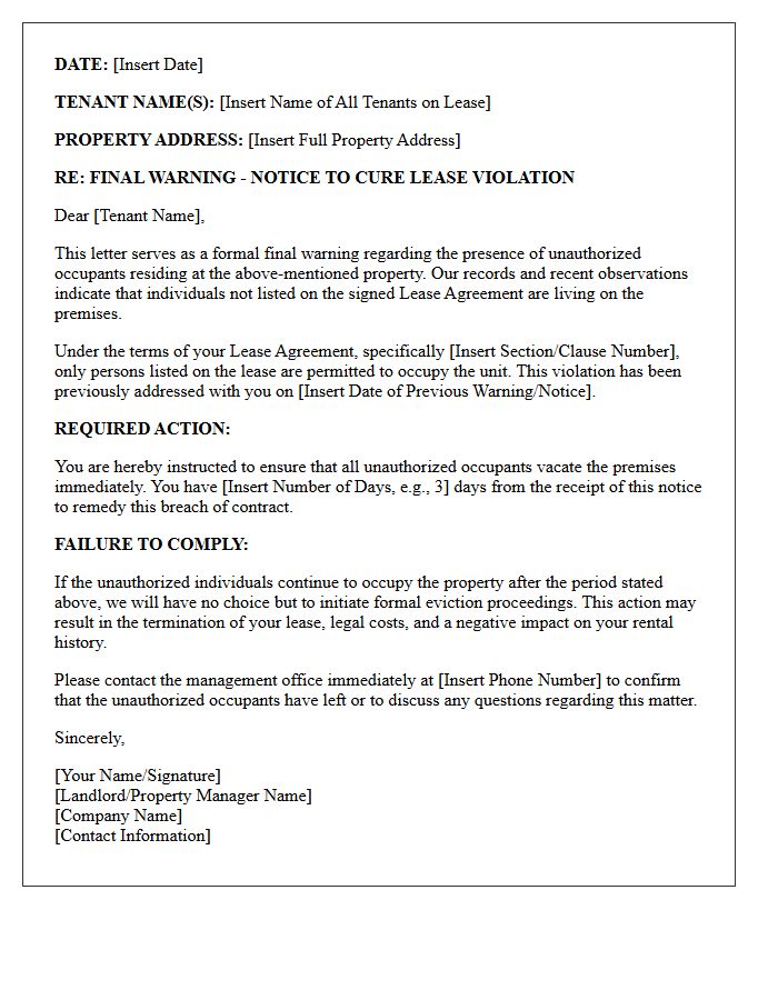 Final Warning Letter Before Eviction for Unauthorized Occupants