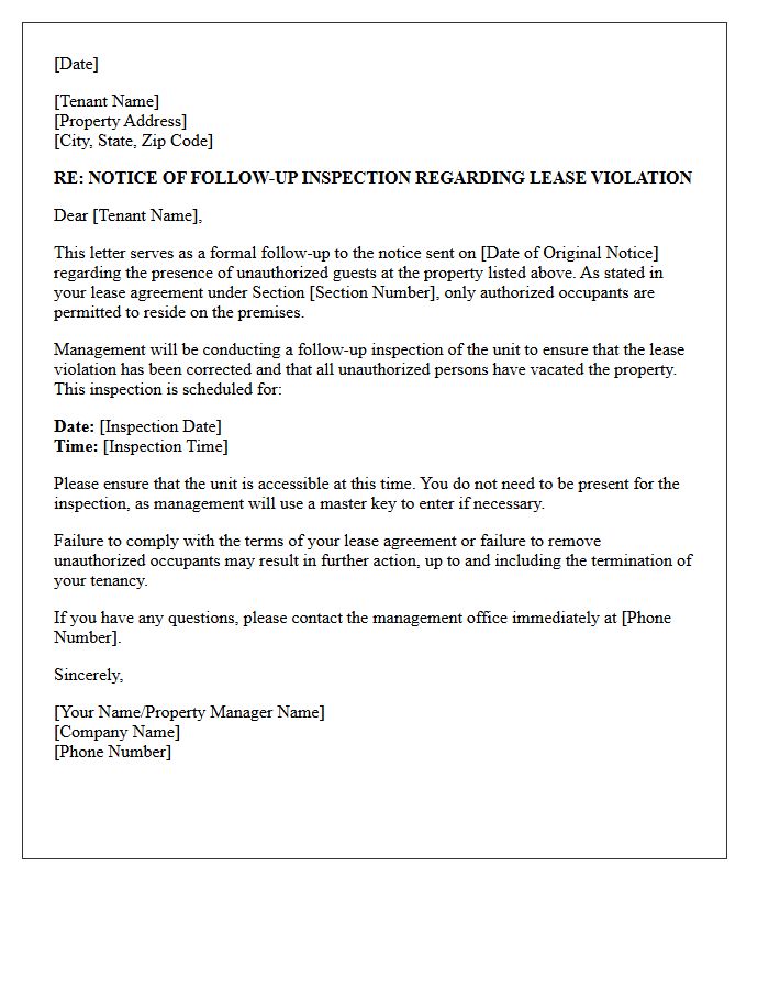 Follow-Up Inspection Letter Regarding Unauthorized Guests