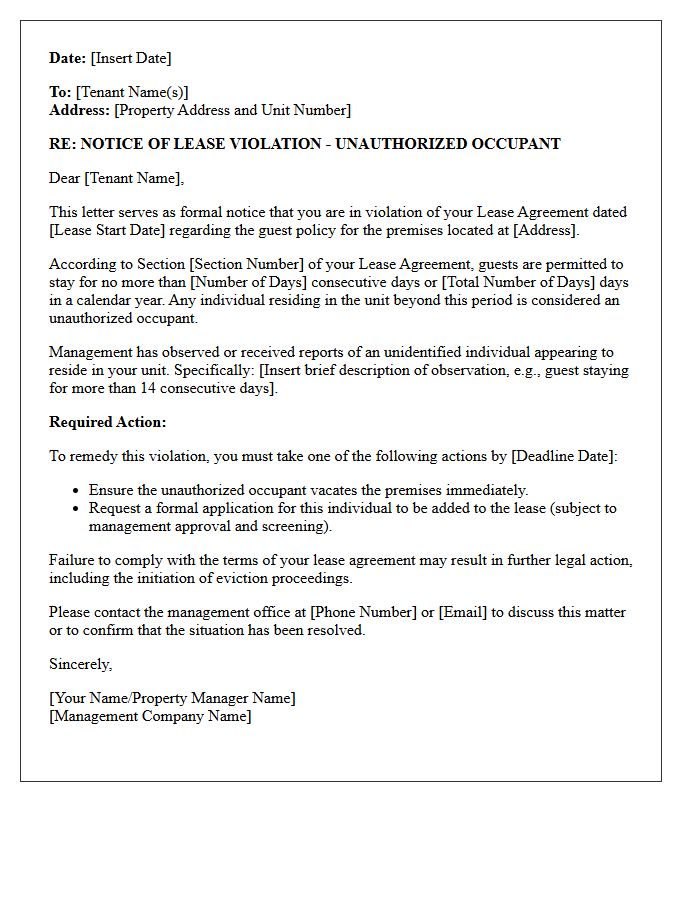 Guest Policy Violation Letter for Suspected Unauthorized Occupants
