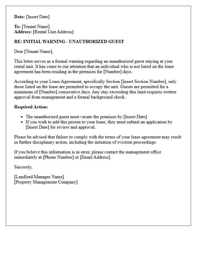 Initial Warning Letter for Unauthorized Guests