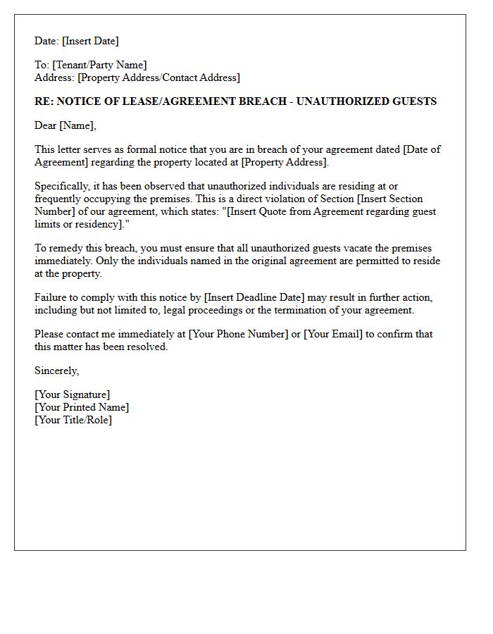 Letter of Agreement Breach for Unauthorized Guests