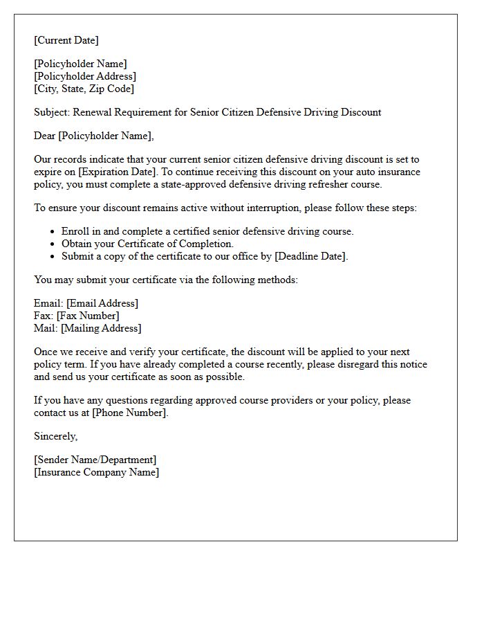 Course Completion Requirement For Senior Citizen Defensive Driving Discount Renewal Letter