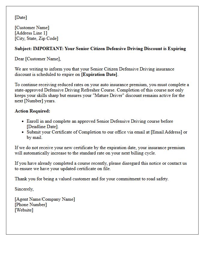 Discount Expiration Warning Senior Citizen Defensive Driving Renewal Letter