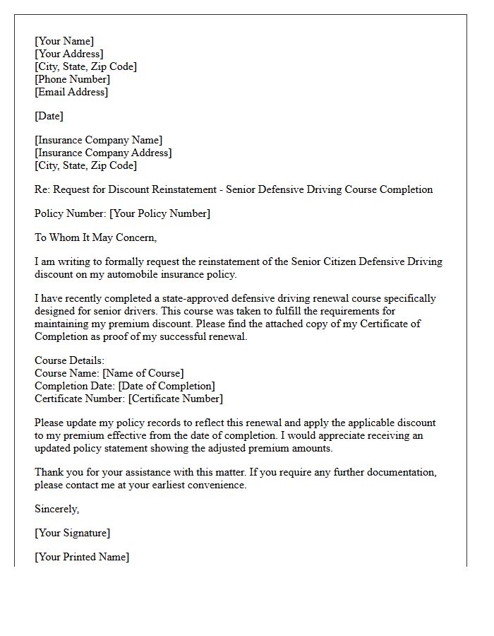 Discount Reinstatement Senior Citizen Defensive Driving Renewal Letter