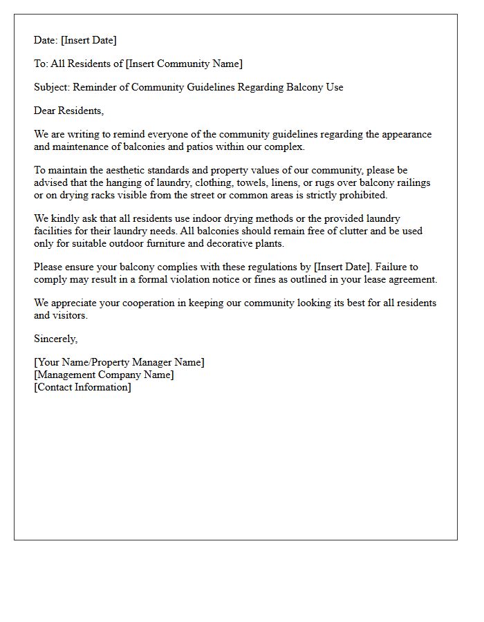 Community Guidelines Letter for Balcony Laundry Restrictions
