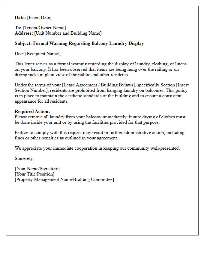 Formal Warning Letter for Balcony Laundry Display