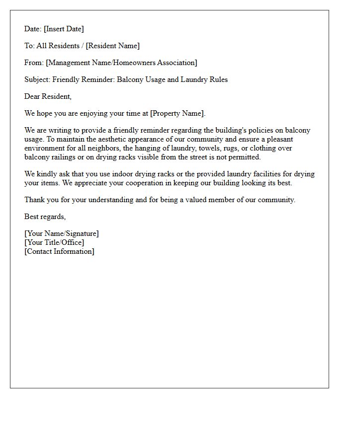 Friendly Reminder Letter About Balcony Laundry Rules