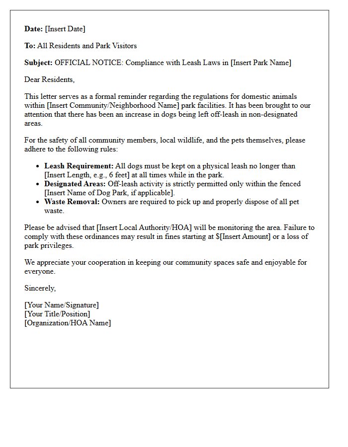 Official Letter for Unleashed Dogs in the Community Park