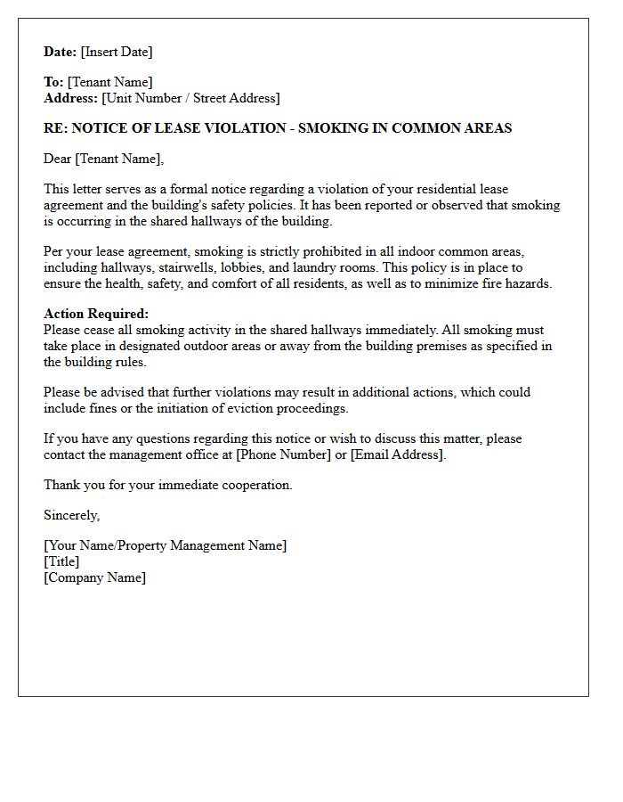 Violation Letter Concerning Smoking in the Shared Hallways