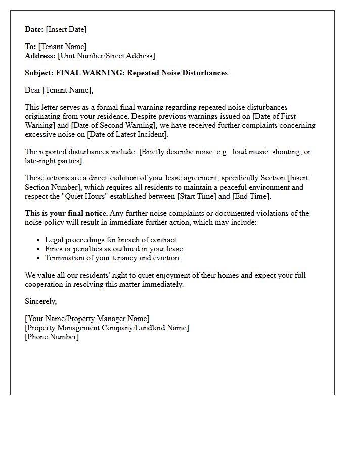 Final Warning Letter for Repeated Noise Disturbances
