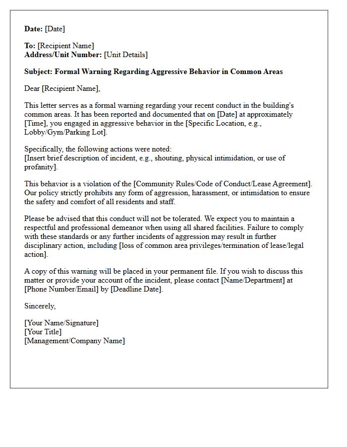 Formal Warning Letter for Aggression in Common Areas