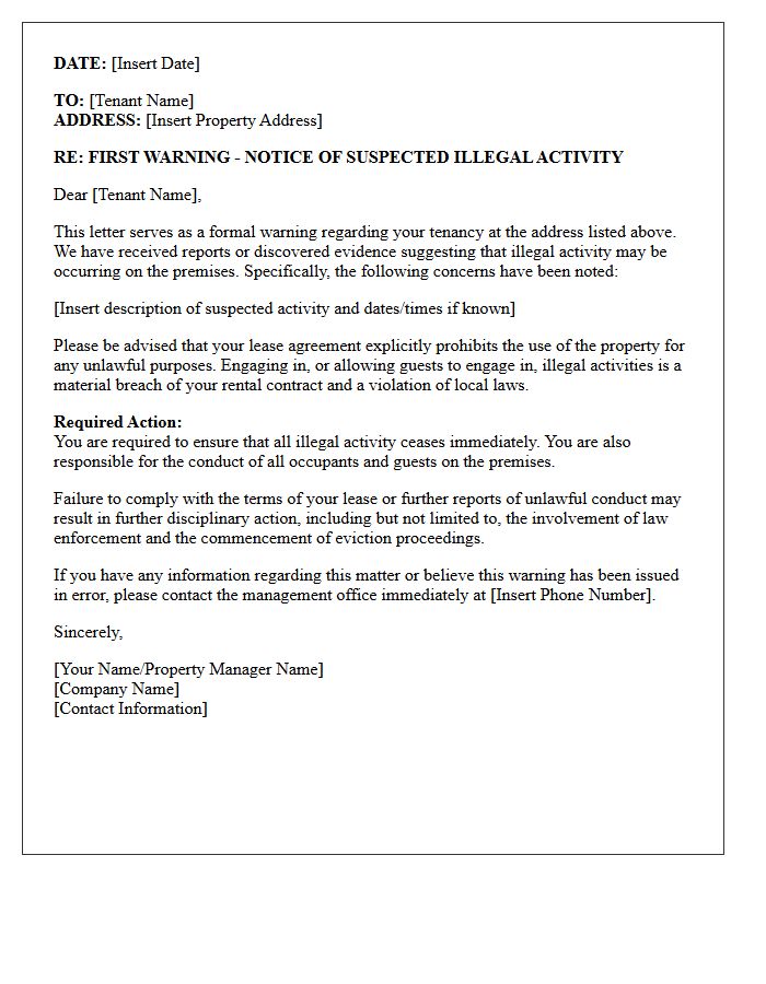 First Warning Letter for Suspected Illegal Activity on Premises