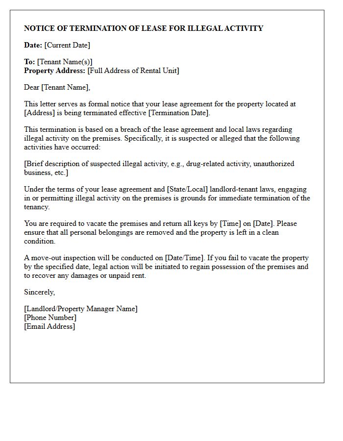 Lease Termination Letter for Suspected Illegal Activity on Premises