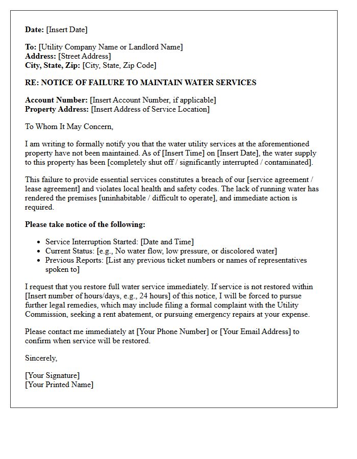 Failure To Maintain Water Utility Services Letter