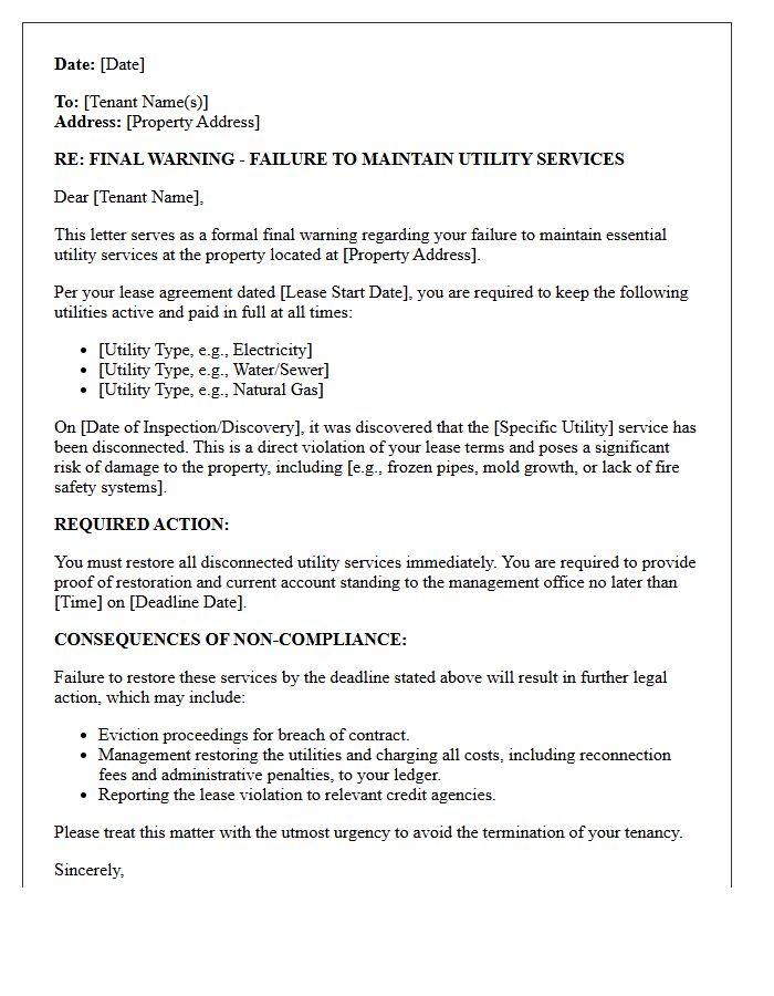 Final Warning Failure To Maintain Utility Services Letter
