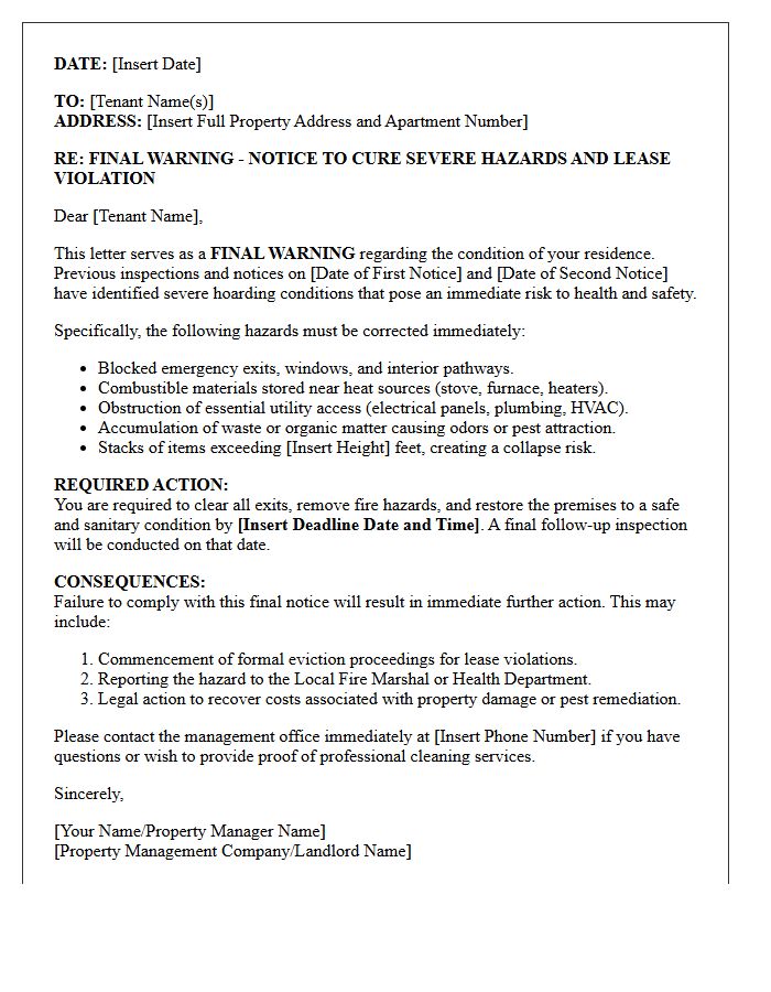 Final Warning Letter for Severe Hoarding Hazards