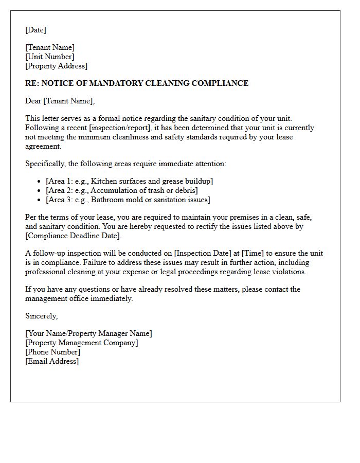 Property Management Letter for Mandatory Cleaning Compliance