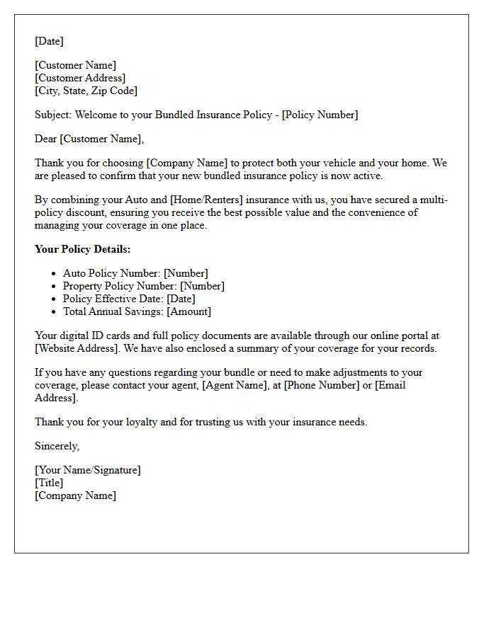 Bundled Auto Insurance Policy Thank You Letter