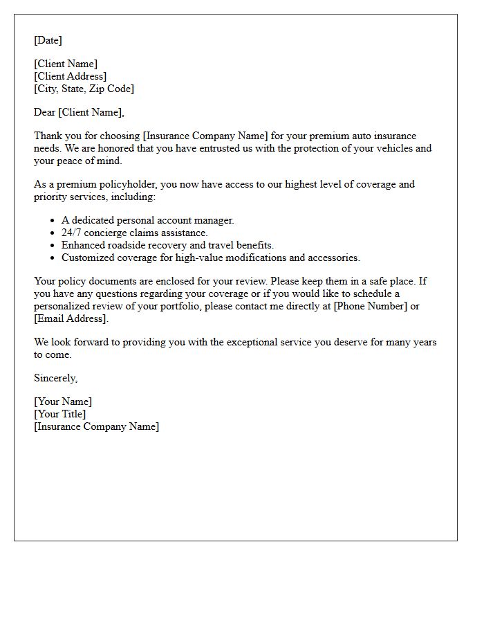 Premium Auto Insurance Client Thank You Letter